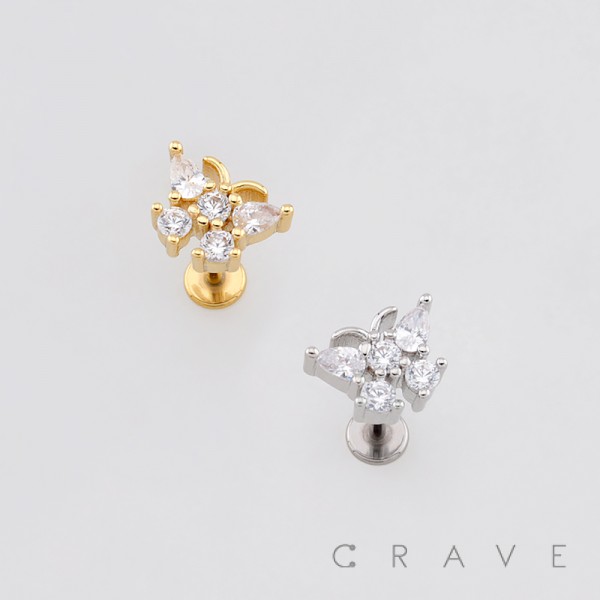 MULTI CZ BUTTERFLY 316L SURGICAL STEEL LABRET SET MULTI CZ BUTTERFLY 316L SURGICAL STEEL LABRET SET